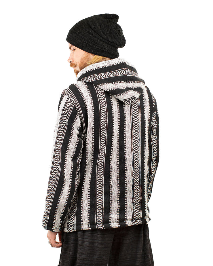 Hippie Baja Hoodie/Jacket Fleece Lined Black/White