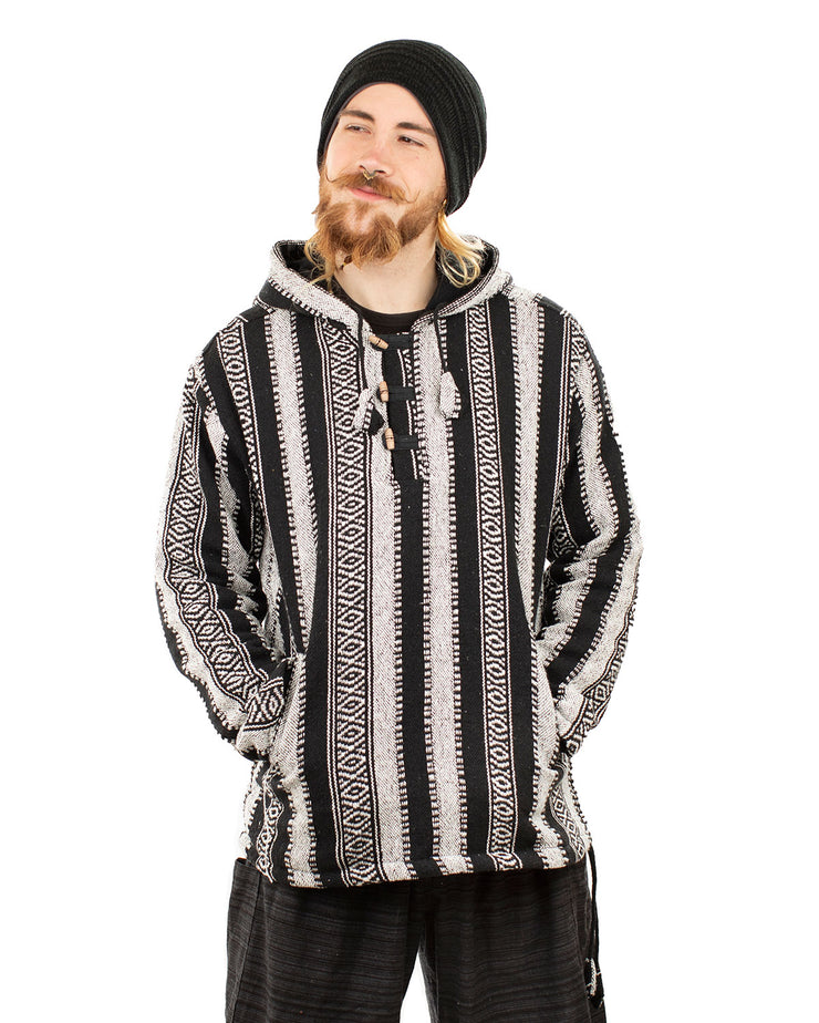 Hippie Baja Hoodie/Jacket Fleece Lined Black/White
