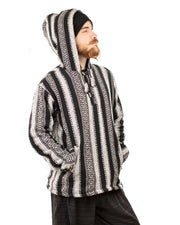 Hippie Baja Hoodie/Jacket Fleece Lined Black/White