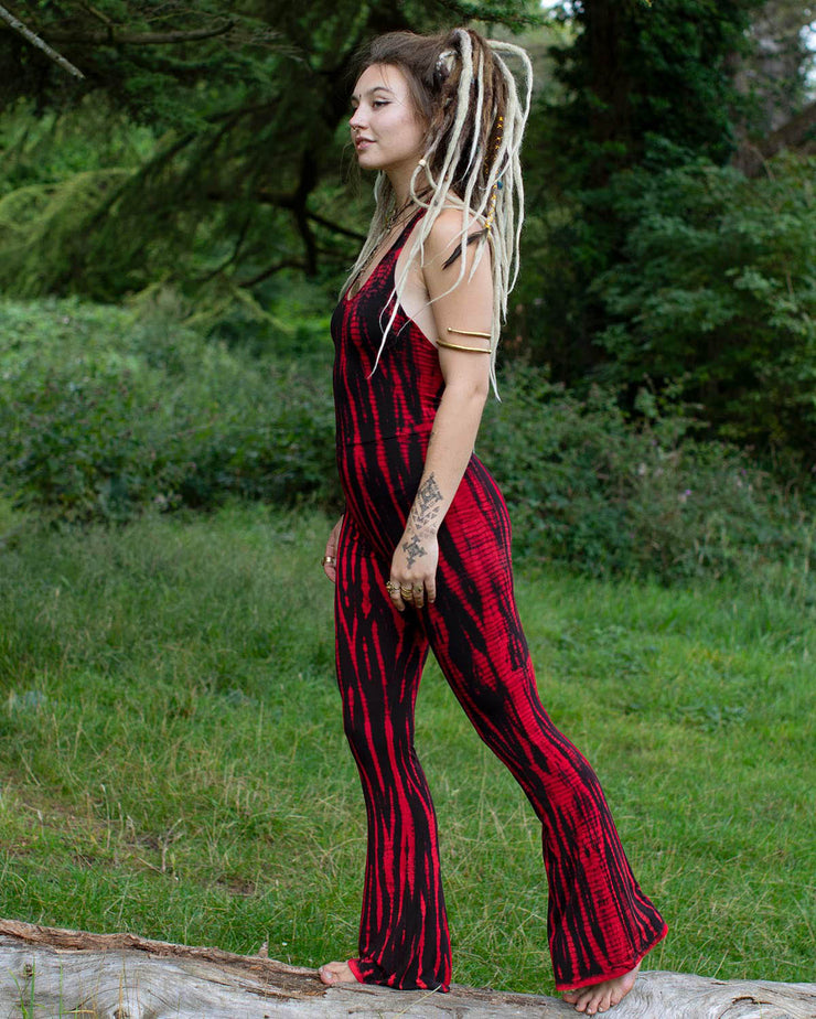 Tie Dye Flared Jumpsuit Red