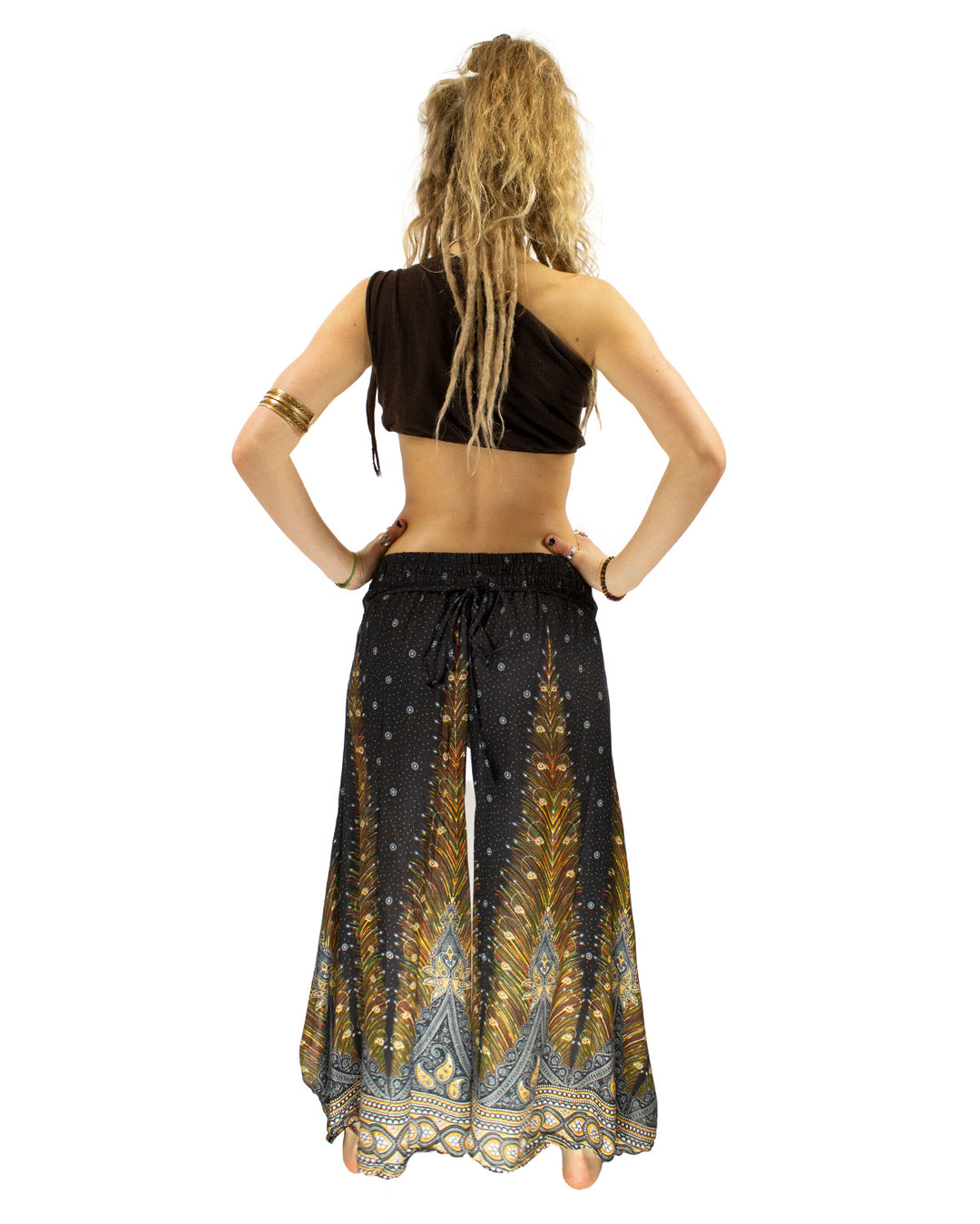 Peacock Palazzo Harem Pants Black