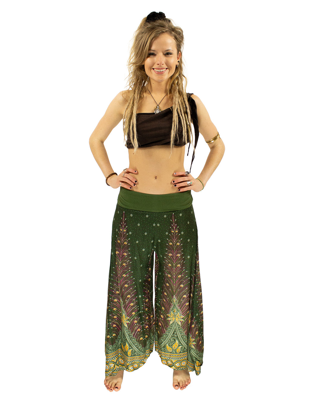 Peacock Palazzo Harem Pants Green