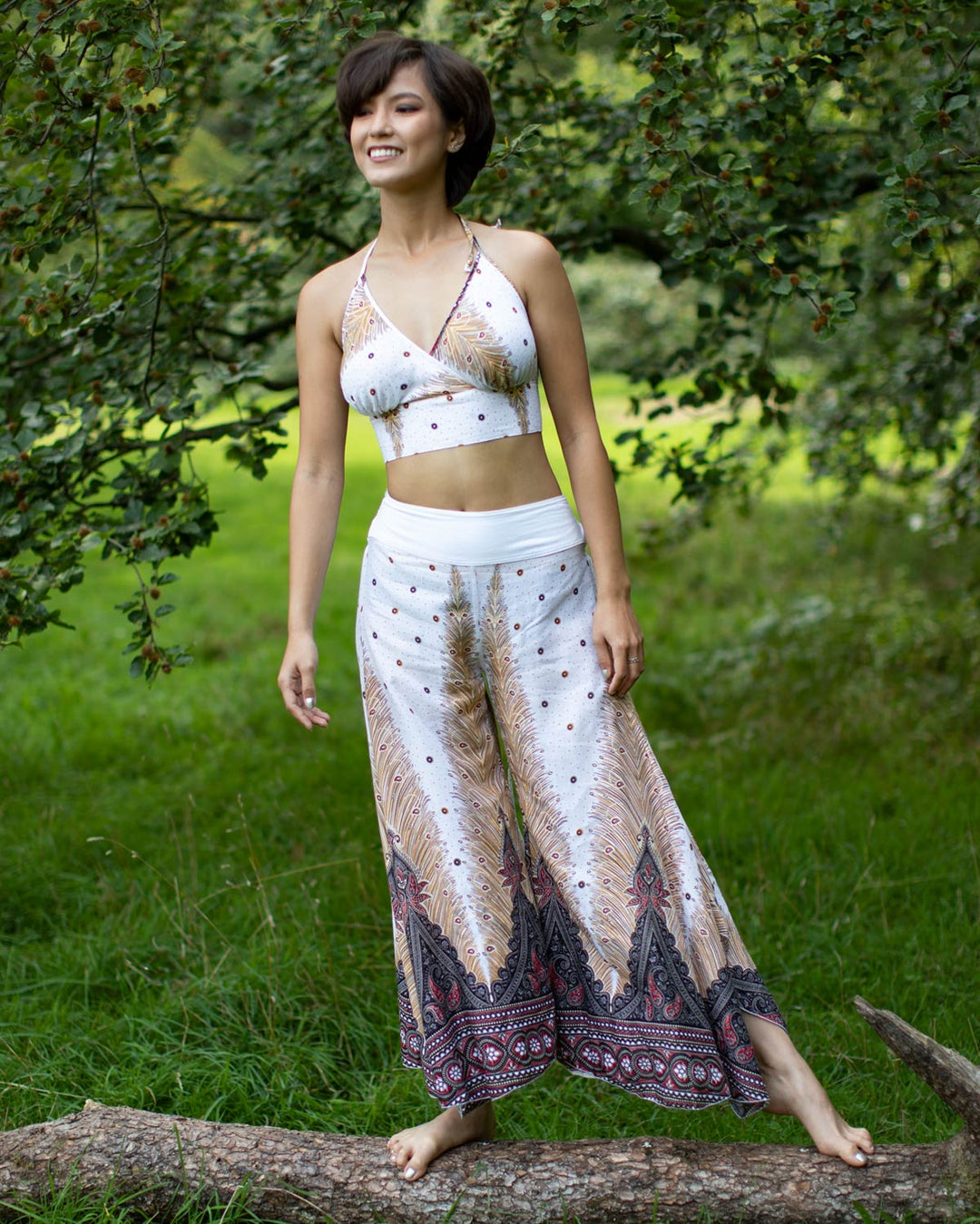 Peacock Palazzo Harem Pants White