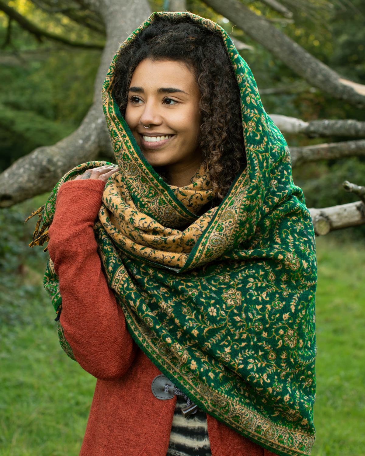 Paisley Leaves Shawl Scarf Light Green blackpearlshop