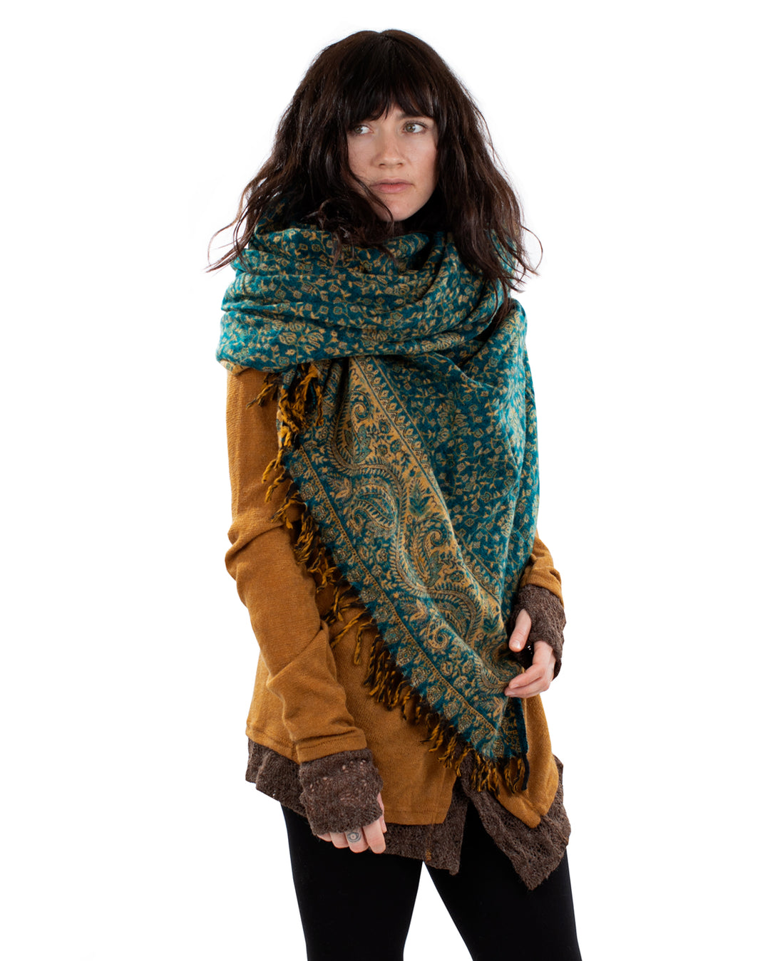 Paisley Leaves Shawl Scarf Turquoise