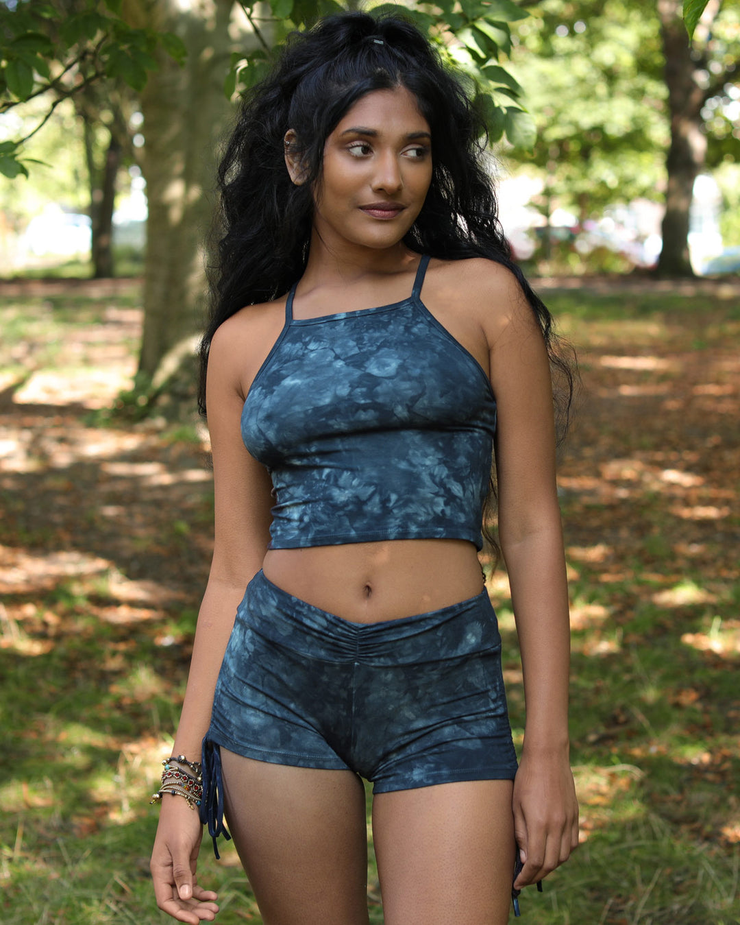 Stone Wash Tie Dye Hot Pants Blue