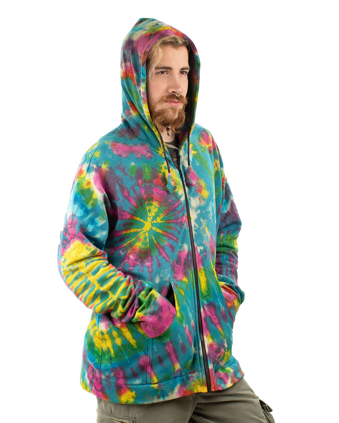 Tie Dye Zip Up Hoodie Jacket Rainbow