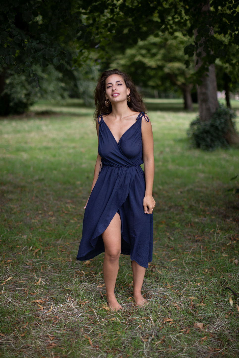 ASYMMETRIC COTTON DRESS NAVY