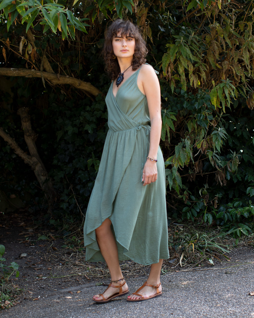 Asymmetric Cotton Dress Green/Grey