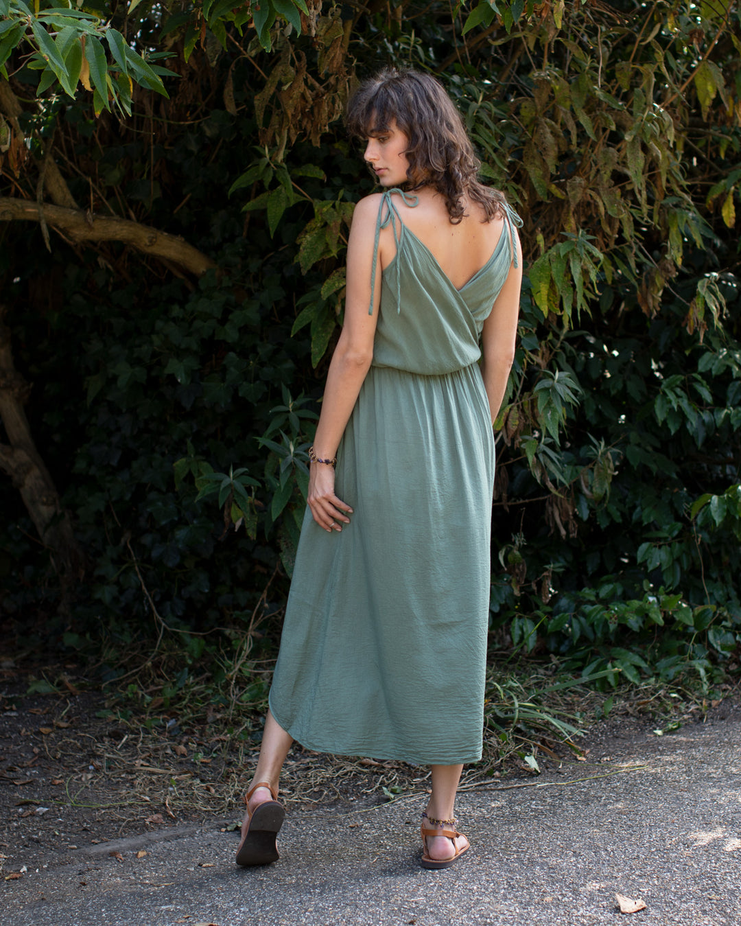 Asymmetric Cotton Dress Green/Grey