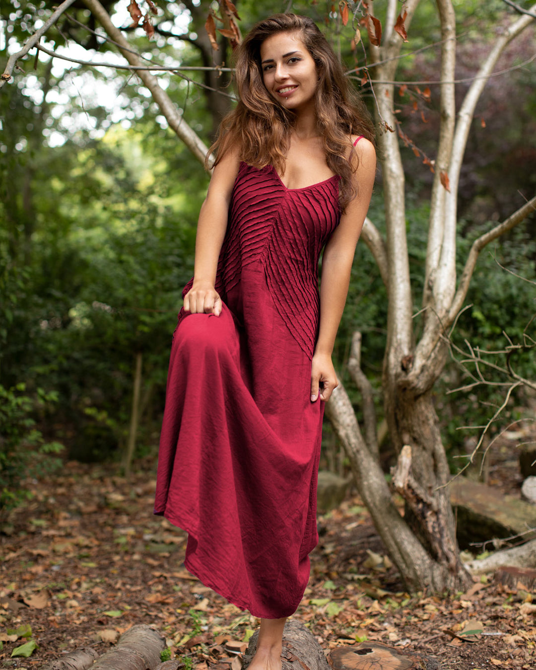 Cotton Two Leaves Dress Maroon