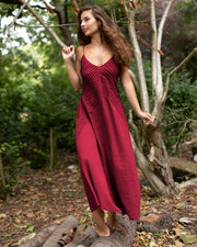 Cotton Two Leaves Dress Maroon