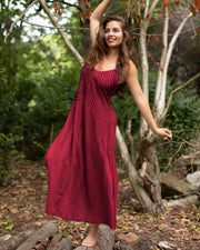 Cotton Two Leaves Dress Maroon