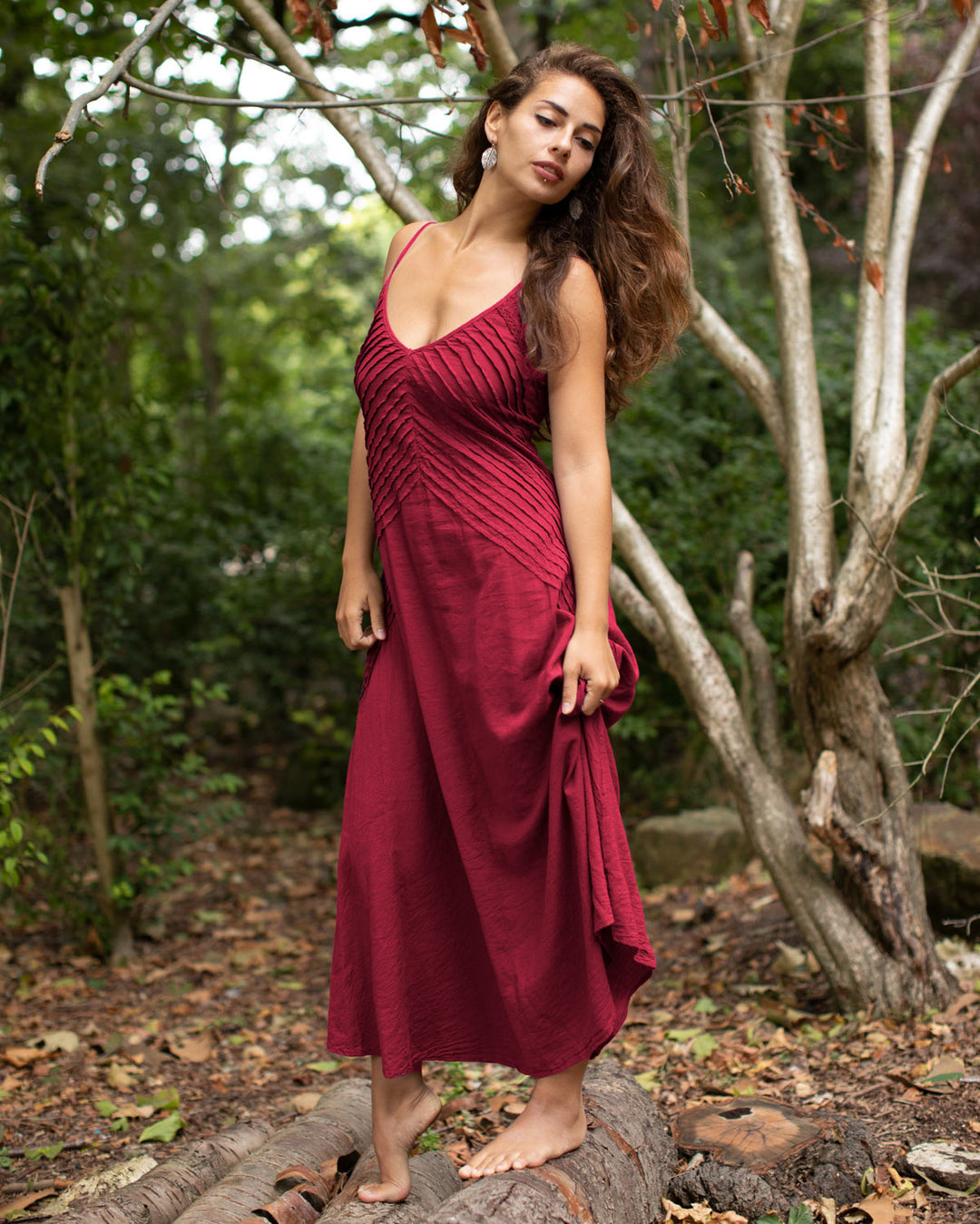 Cotton Two Leaves Dress Maroon