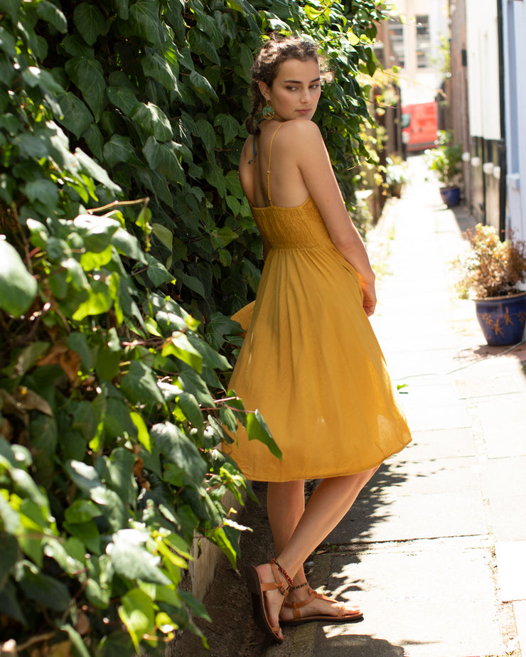Ntritya Crochet A-line Cotton Dress Yellow