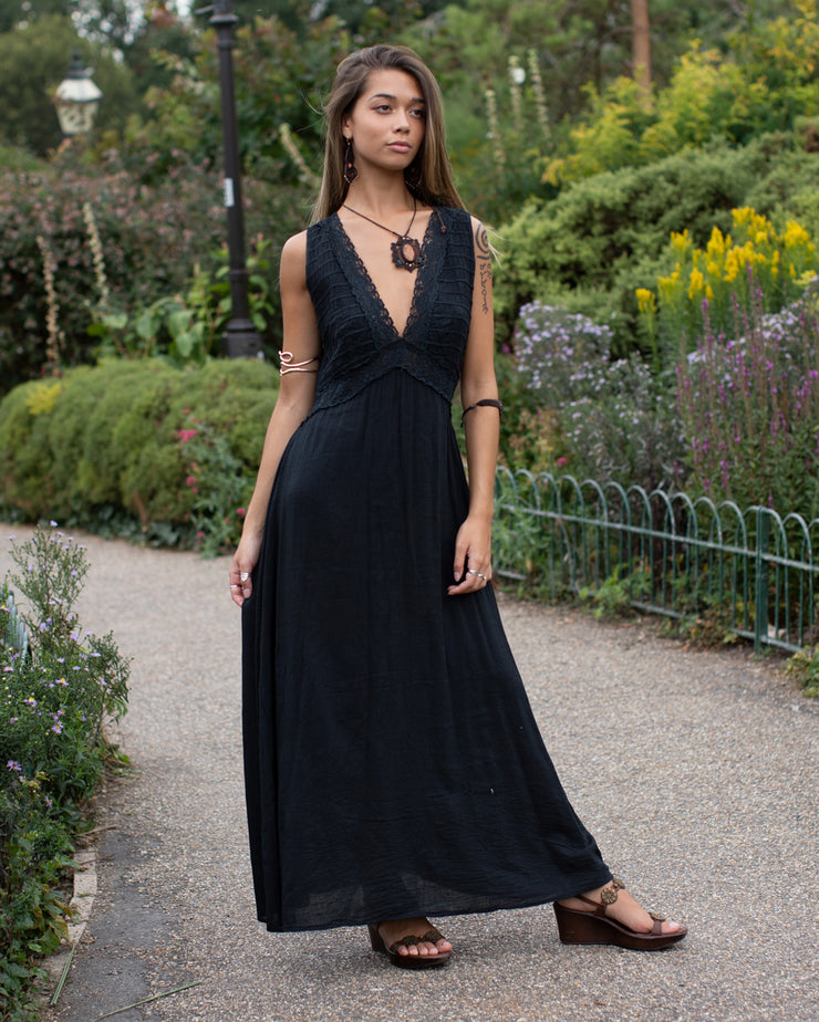 Grecian Crochet Maxi Dress Black