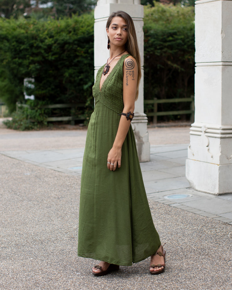 Grecian Crochet Maxi Dress Green