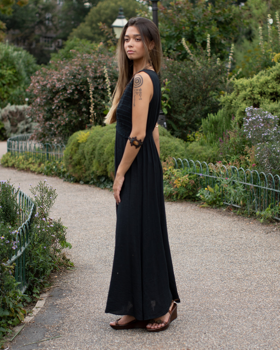 Grecian Crochet Maxi Dress Black