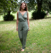 COTTON HIGH WAISTED JUMPSUIT GREEN/GREY