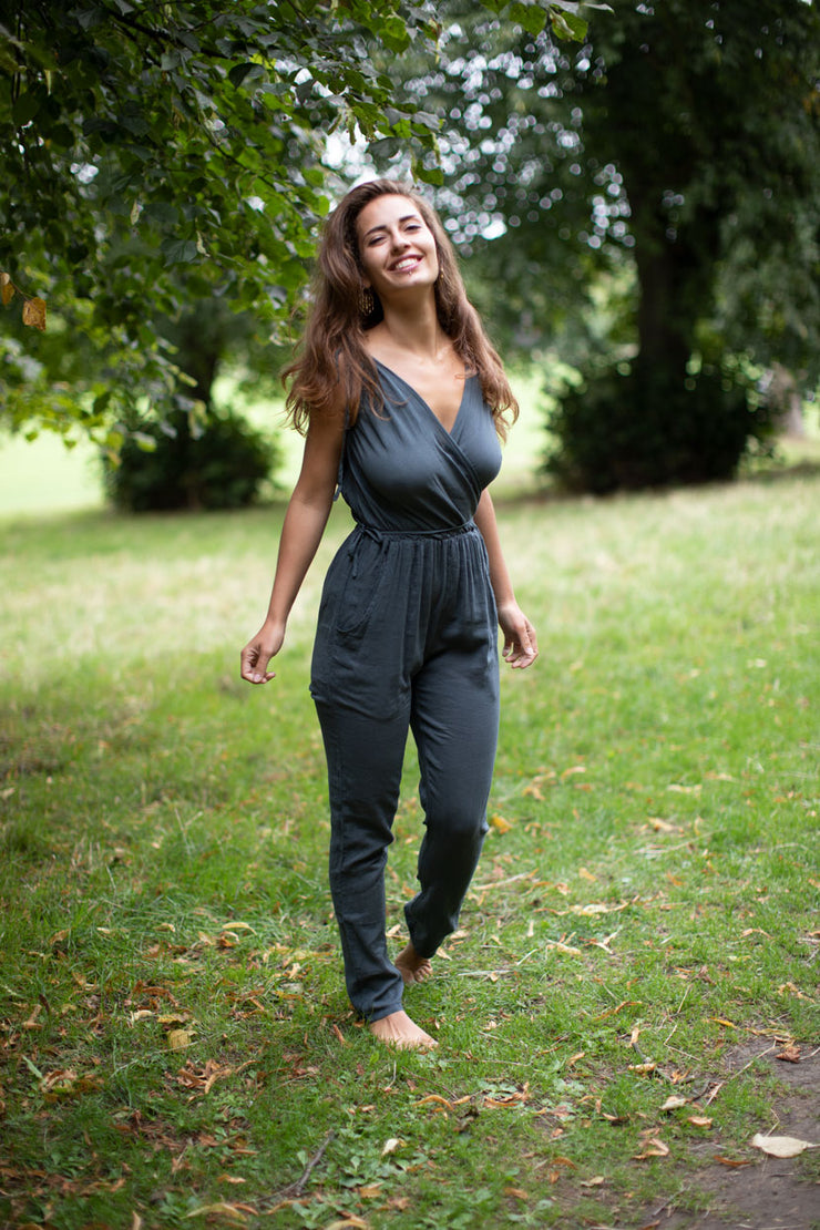 COTTON HIGH WAISTED JUMPSUIT GREY