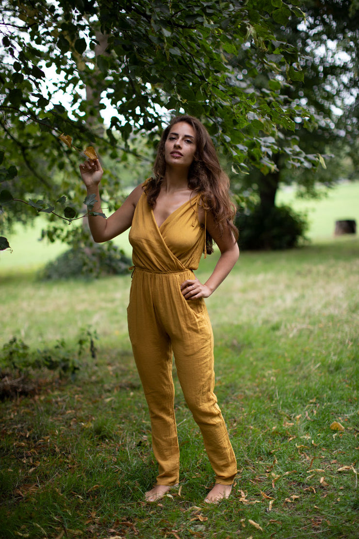 COTTON HIGH WAISTED JUMPSUIT YELLOW