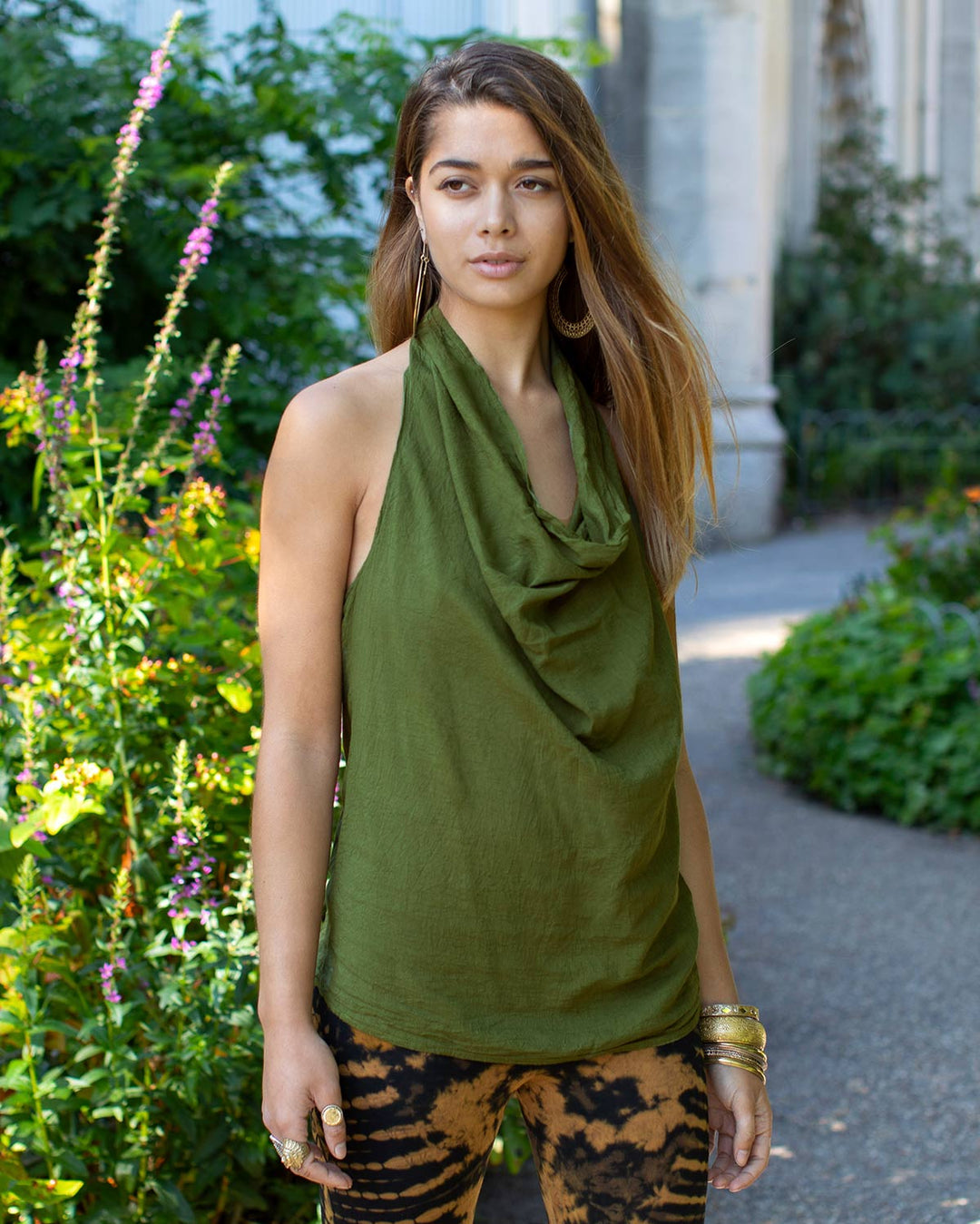 Boho Halterneck Cotton Top Green