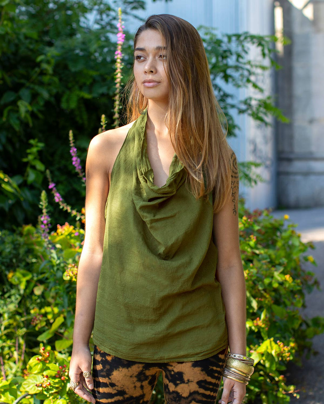 Boho Halterneck Cotton Top Green