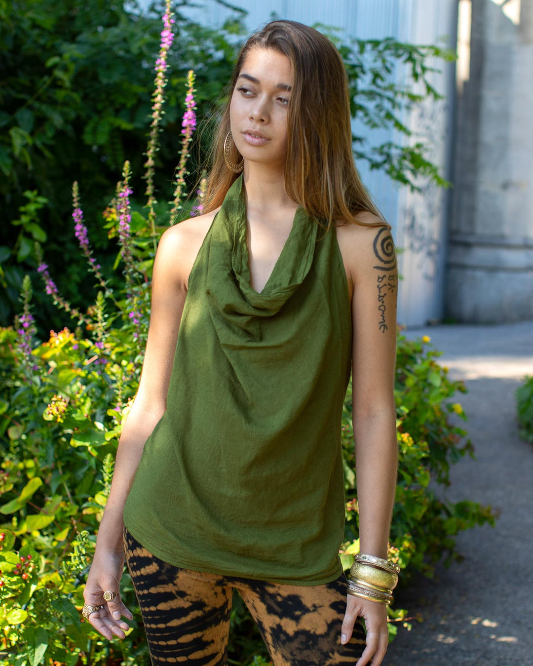 Boho Halterneck Cotton Top Green