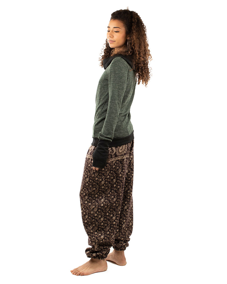 Flowers and Paisley Winter Harem Pants Purple –