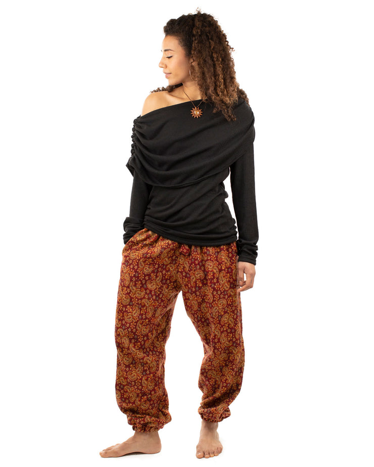 Flowers and Paisley Winter Harem Pants Red Paisley