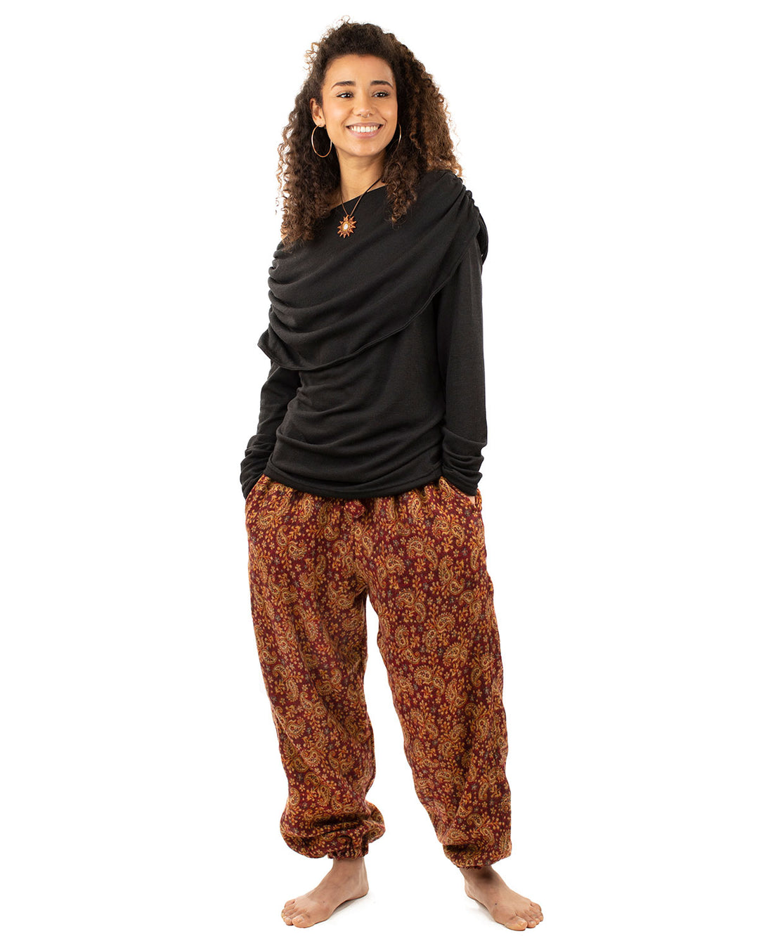 Flowers and Paisley Winter Harem Pants Red Paisley