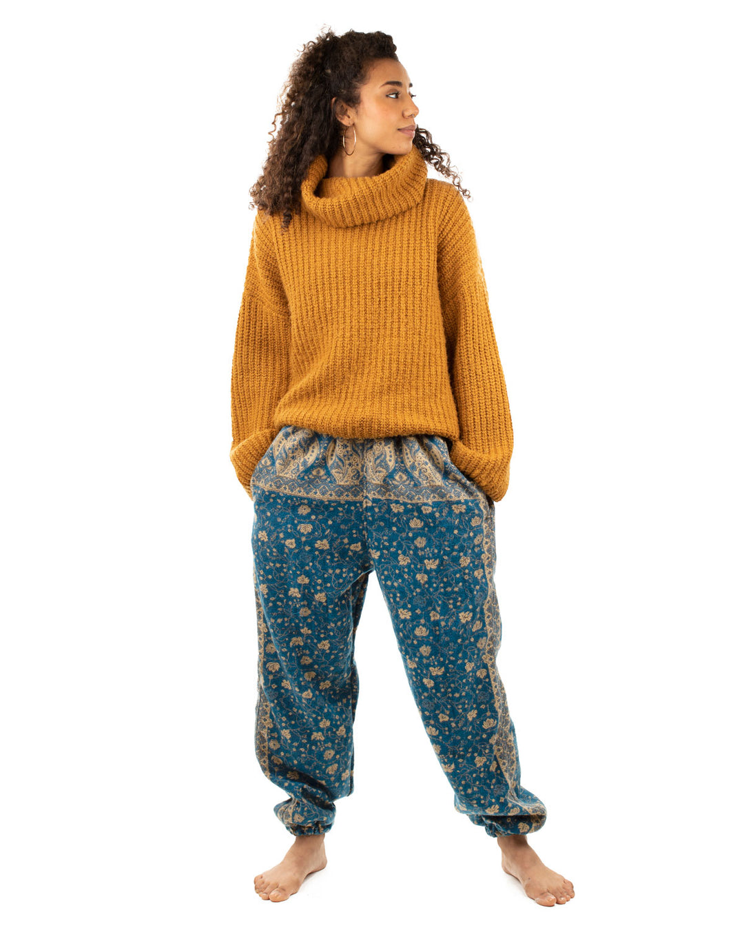 Flowers and Paisley Winter Harem Pants Blue